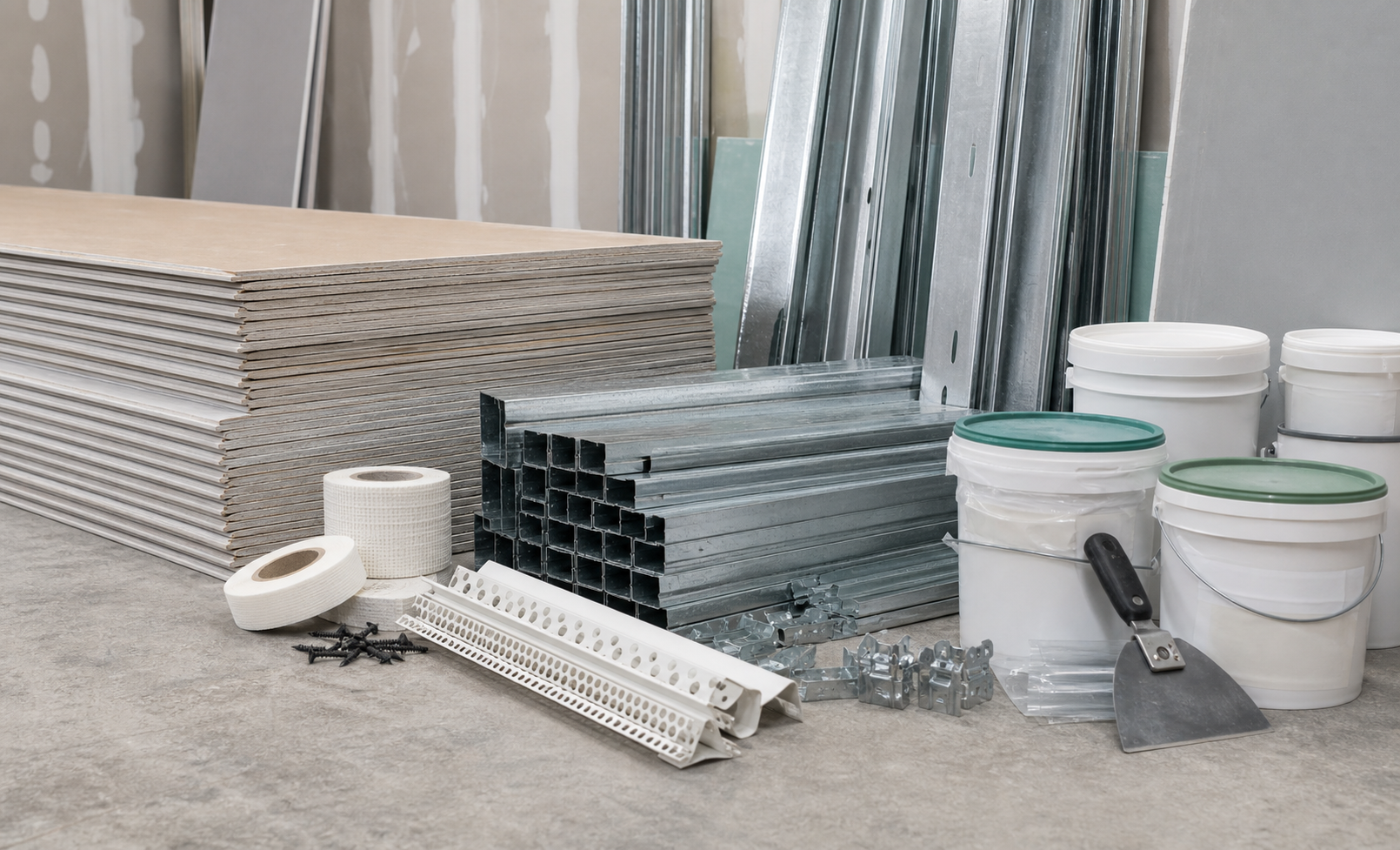 Sistema drywall con planchas, perfiles y accesorios